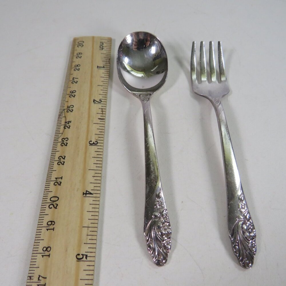Toddler Fork & Spoon Mini Oneida Community Silverplate EVENING STAR 1950